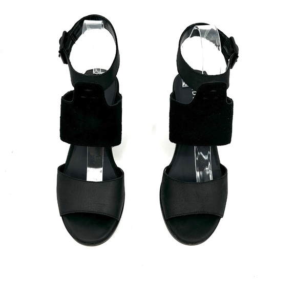 KELSI DAGGER Black Leather Suede Ankle Strap Stacked Heel Boho Sandal Heels 8 - Picture 3 of 8